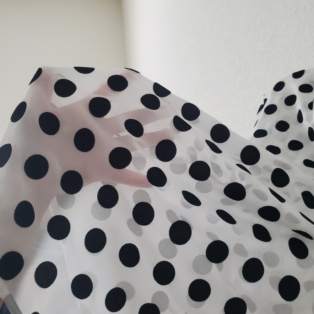 Kensie Semi-sheer Flocked Polka Dot Tie Neck Blouse Top 3/4 Sleeve Relaxed Fit - Picture 8 of 14